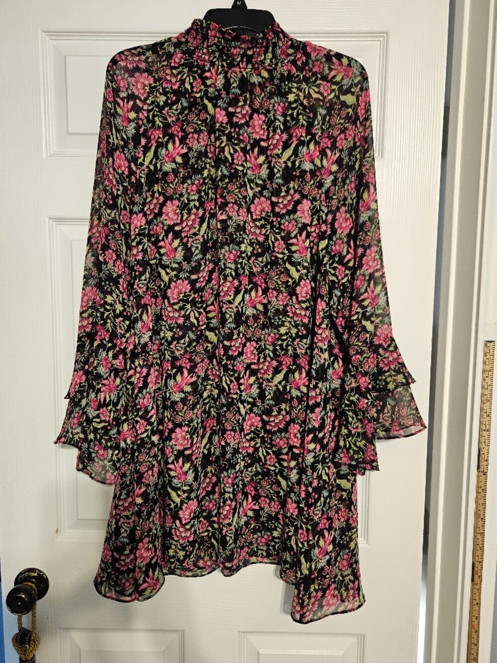 Misa Dress Womens Floral Ruffle Bell Sleeves XL